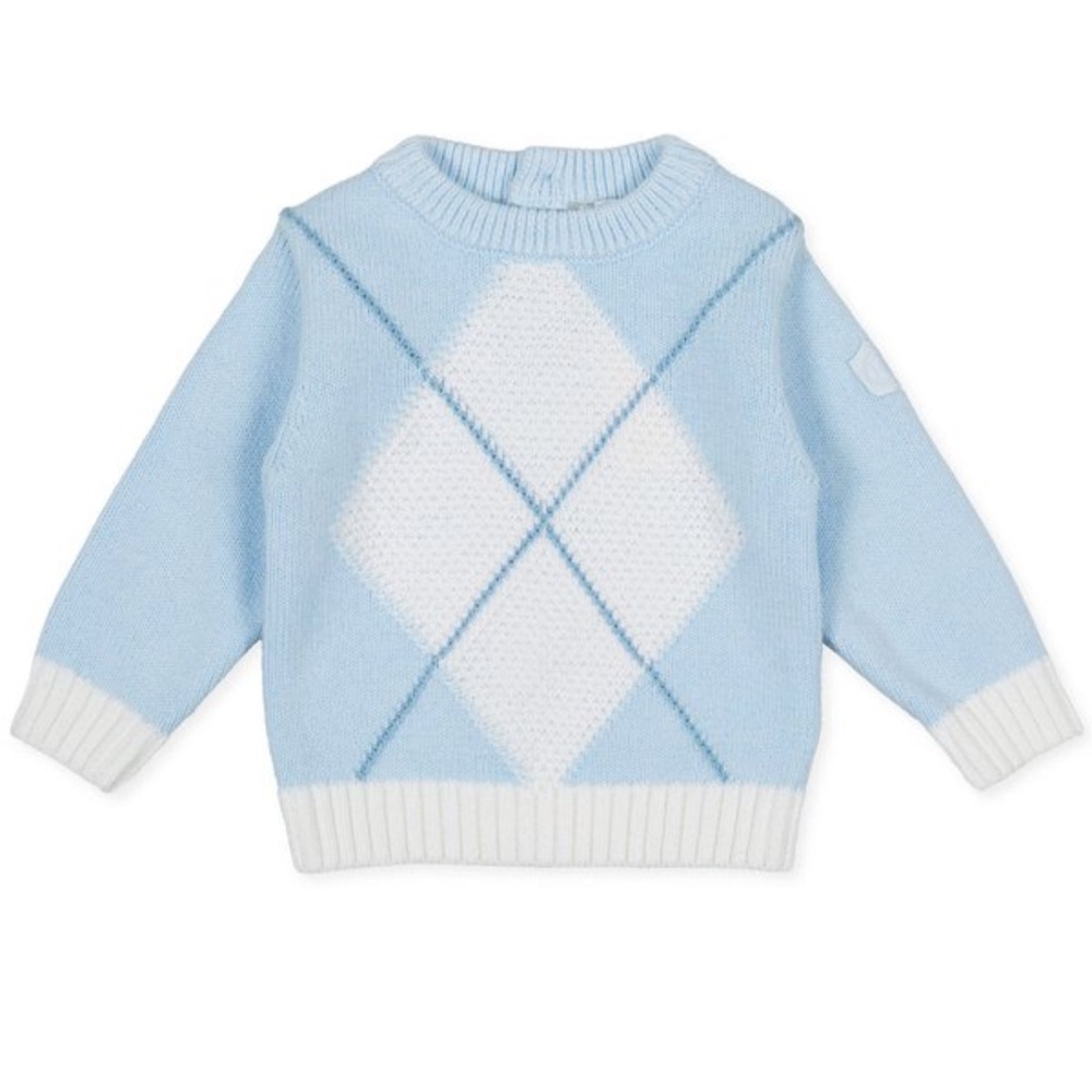 Boys Blue and White Argyle Tutto Piccolo Designer Sweater Size 6